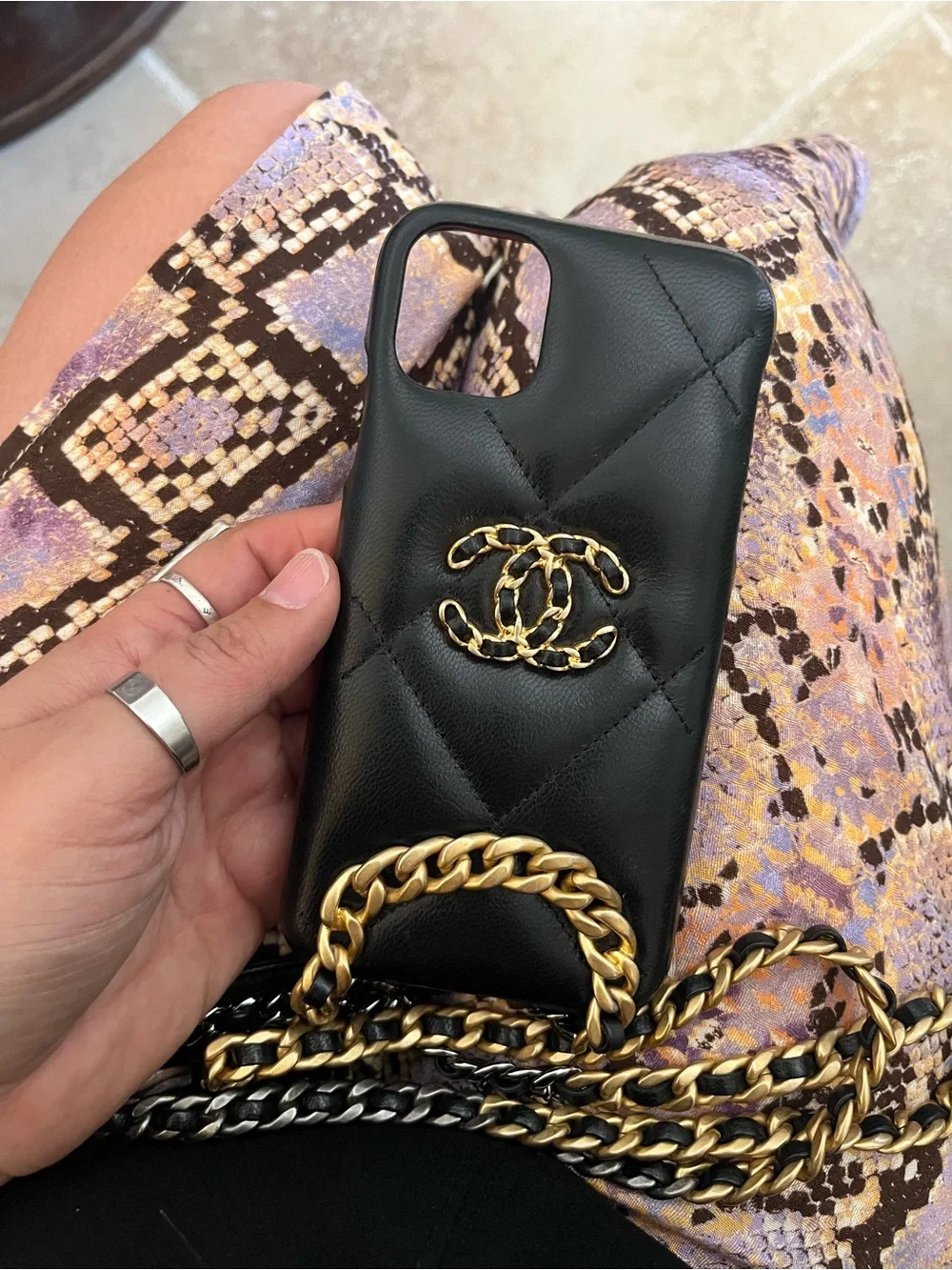 Chanel Black Quilted Leather iPhone X Pro Case with Gold Chain FULL INCLUSION